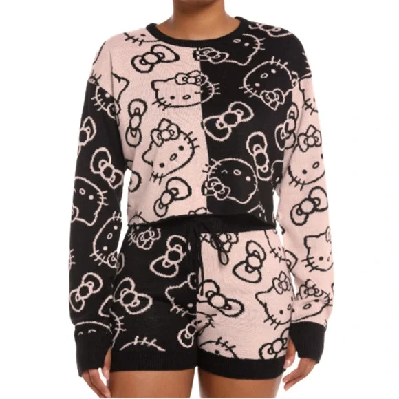 Hot Topic Hello Kitty Bow Crop Sweater and Shorts Set Size S/M BNWT